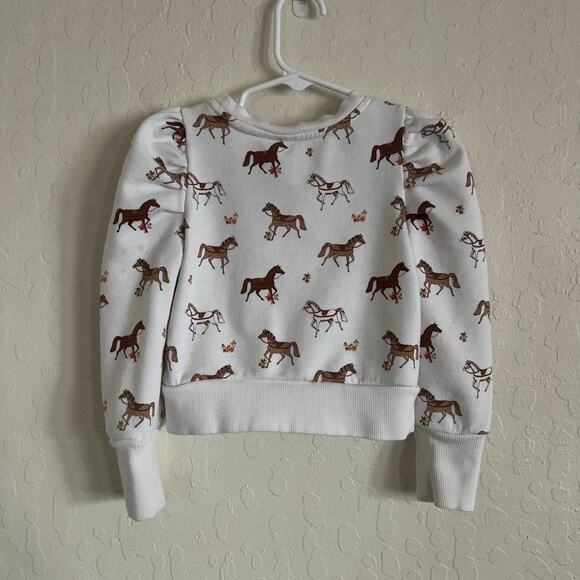 Janie And Jack Girls Horse Novelty Print Puff Sleeve Crewneck Sweatshirt 4 Ivory - Picture 7 of 9